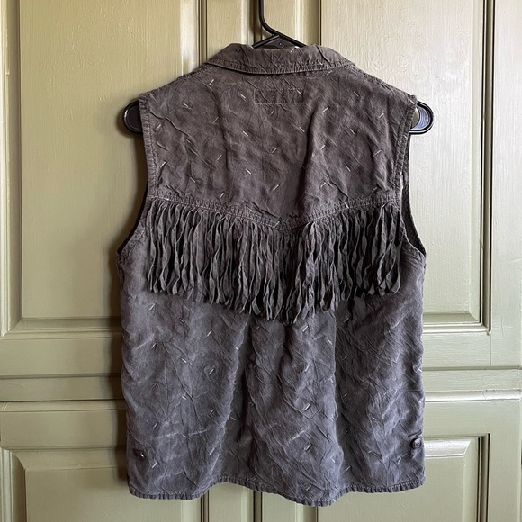 Vintage Grey Fringe Western Vest - Picture 2 of 7